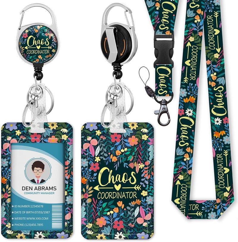 Piefly Lanyards for Id Badges, Funny Badge Holder with Retractable Reel Belt Clip, Chaos Coordinator Work Name Tag Lanyard Vertical ID Card Protector Case for Women Nurse Doctor Teacher Student - Image 1